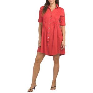 4 OUR DREAMERS Linen Blend Long Sleeve Micro Pleated Mini Shirt Dress
